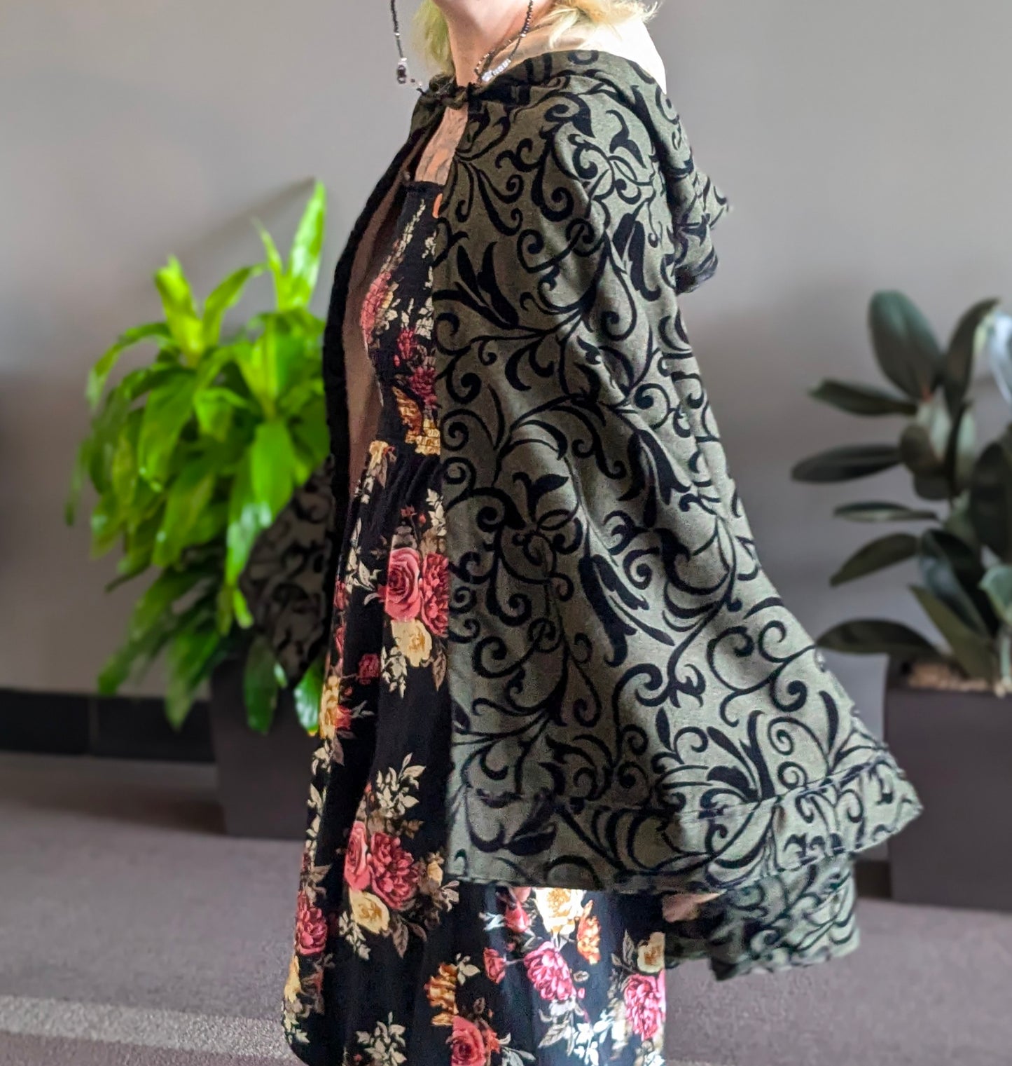 Floral Grey Green Cloak